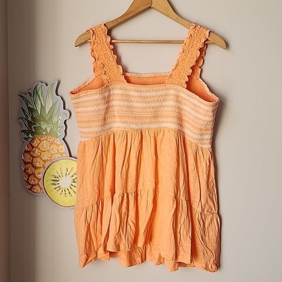Torrid - Cotton Modal Slub Square Neck Smocked Babydoll Tank in Papaya P… - Picture 5 of 12